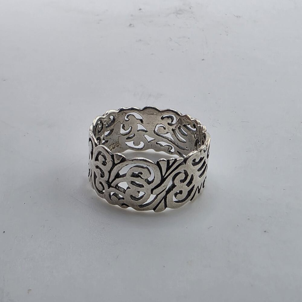 925 Sterling Silver Openwork Band Ring Size 6.75-7 Abstract Wide Filigree Ring - Picture 4 of 7
